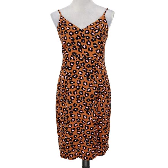 Sanctuary Slip Dress Womens 2 Brown Pink Animal Print Lined Mob Wife Resort New - Picture 1 of 16